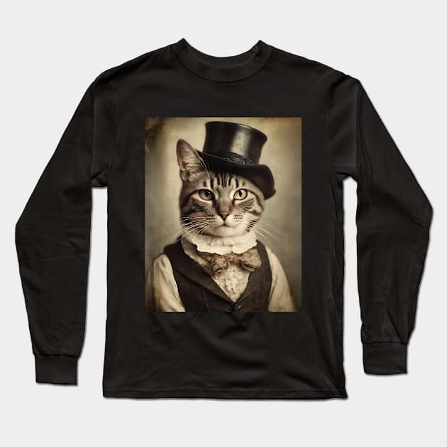 Victorian Cat Portrait Artistic Gift Fashion Cat Style Long Sleeve T-Shirt by popanato